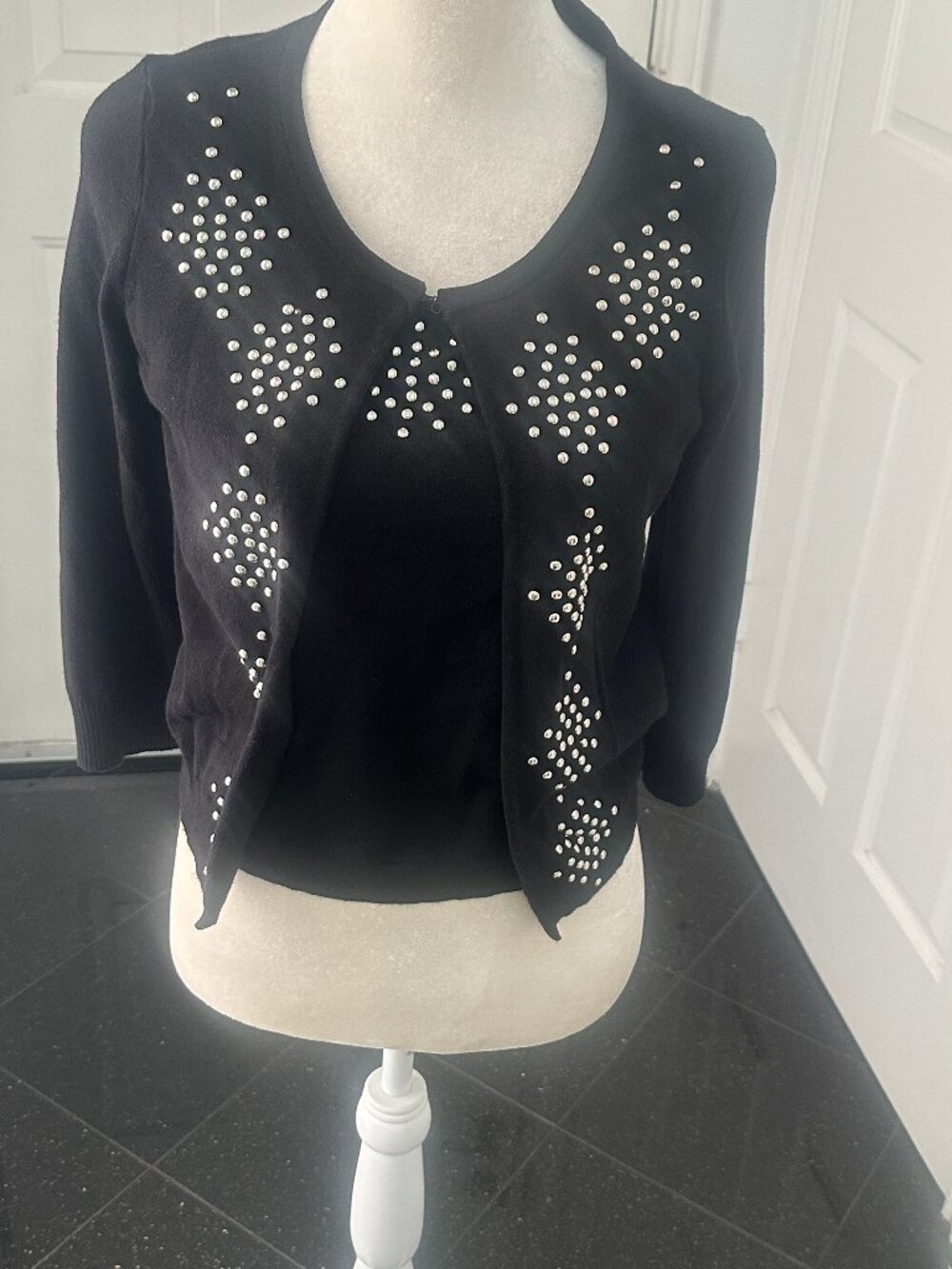 INC Black Silver Studded Cardigan Camisole Twinset Set Size L